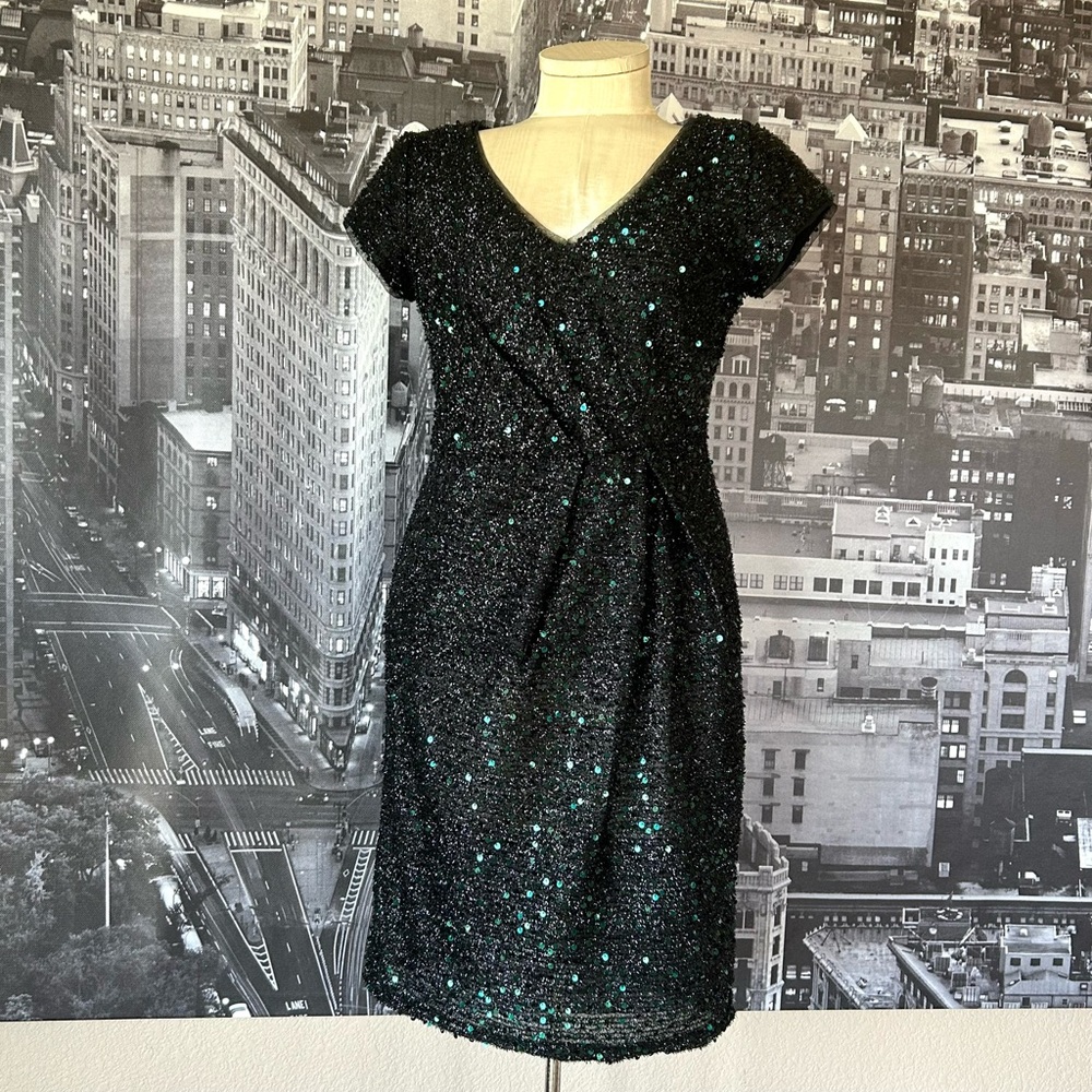 Ignite Evenings Black w/Green Sequins Cocktail Dress